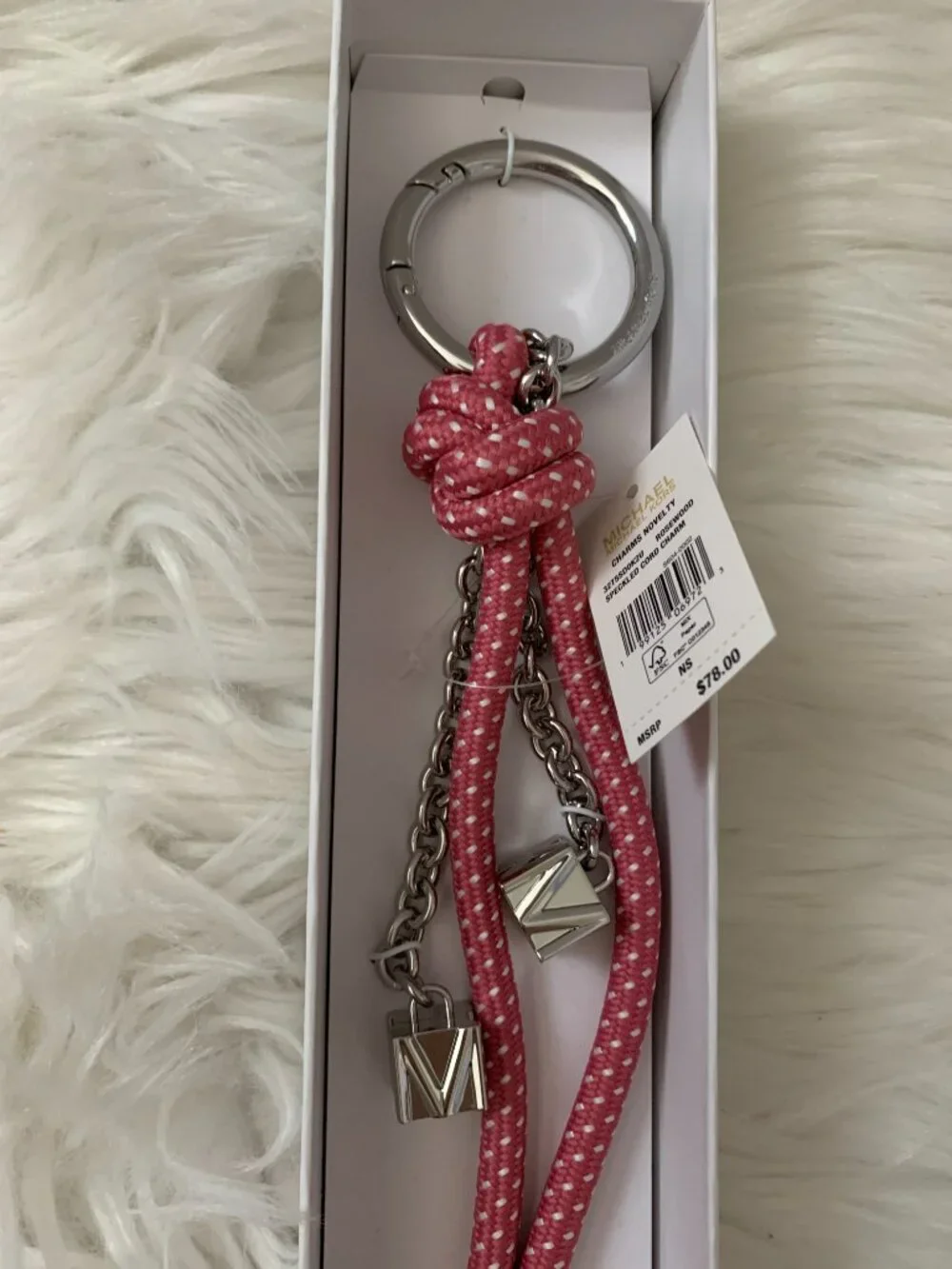 MICHAEL KORS Rosewood Speckled Knotted Cord Bag Charm with Silver Hardware